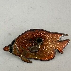 Copper Glitter Fish Brooch Pin - Sparkling Orange Fish Jewelry